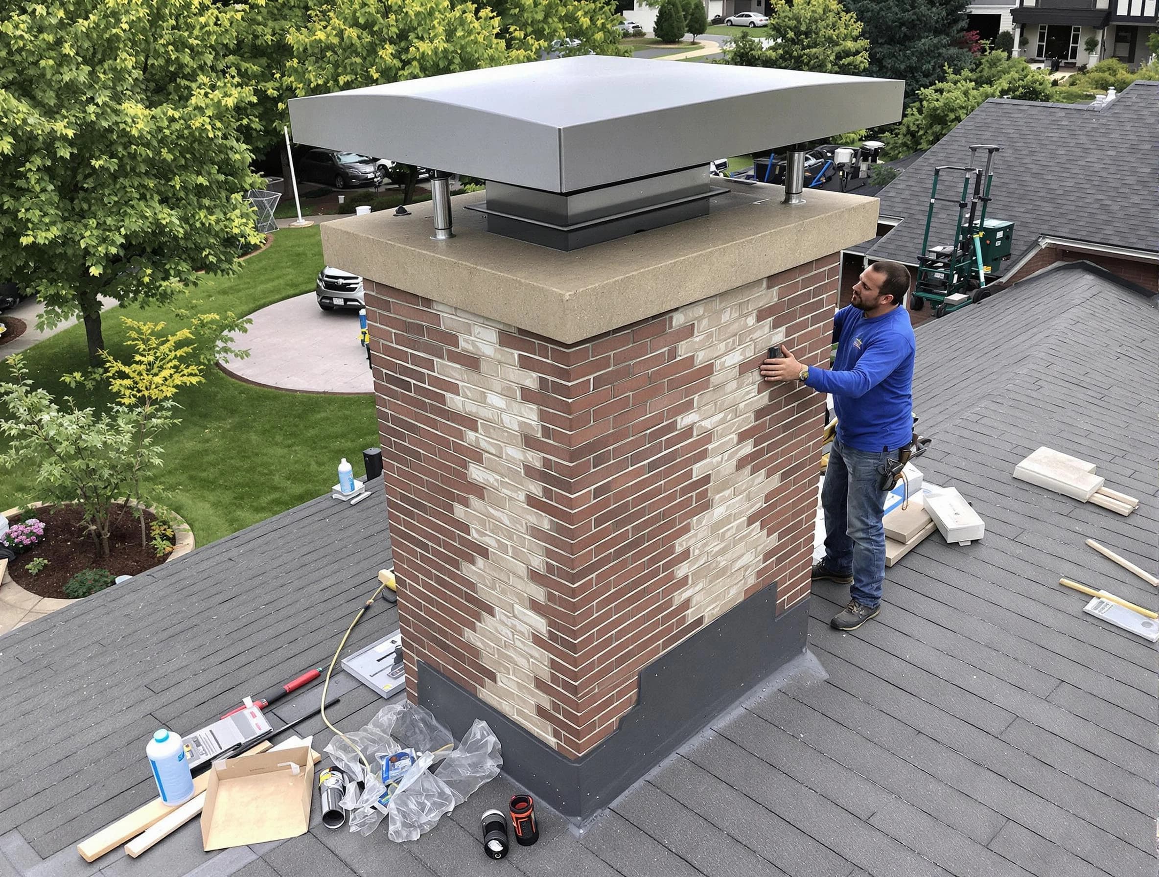 Franklin Chimney Sweep team working on a custom chimney remodel in Franklin, NJ