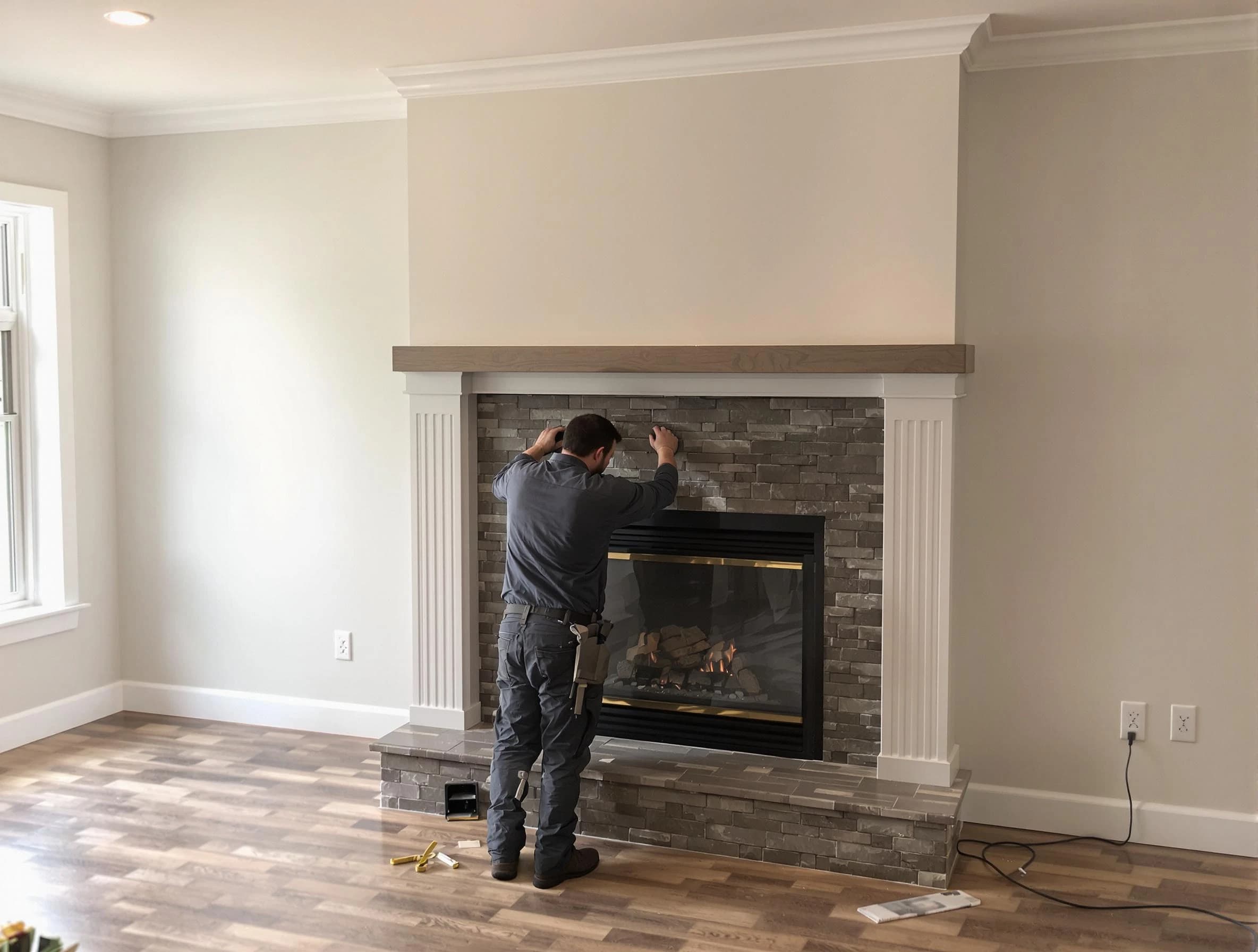 Franklin Chimney Sweep finishing a custom fireplace install in Franklin, NJ